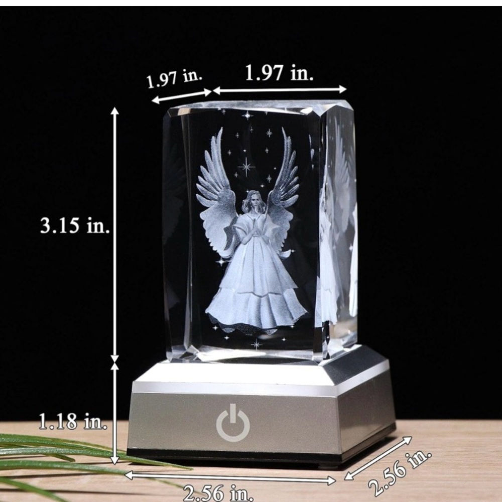 Engraved crystal angel on lighted base